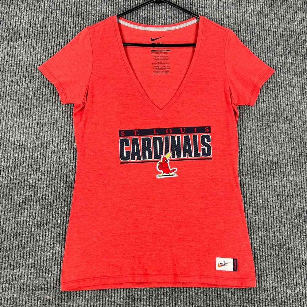 St. Louis Cardinals Shirt Womens Large Short Sleeve V Neck Nike Slim Fit MLB